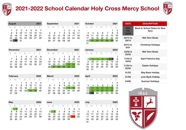 holy cross school calendar